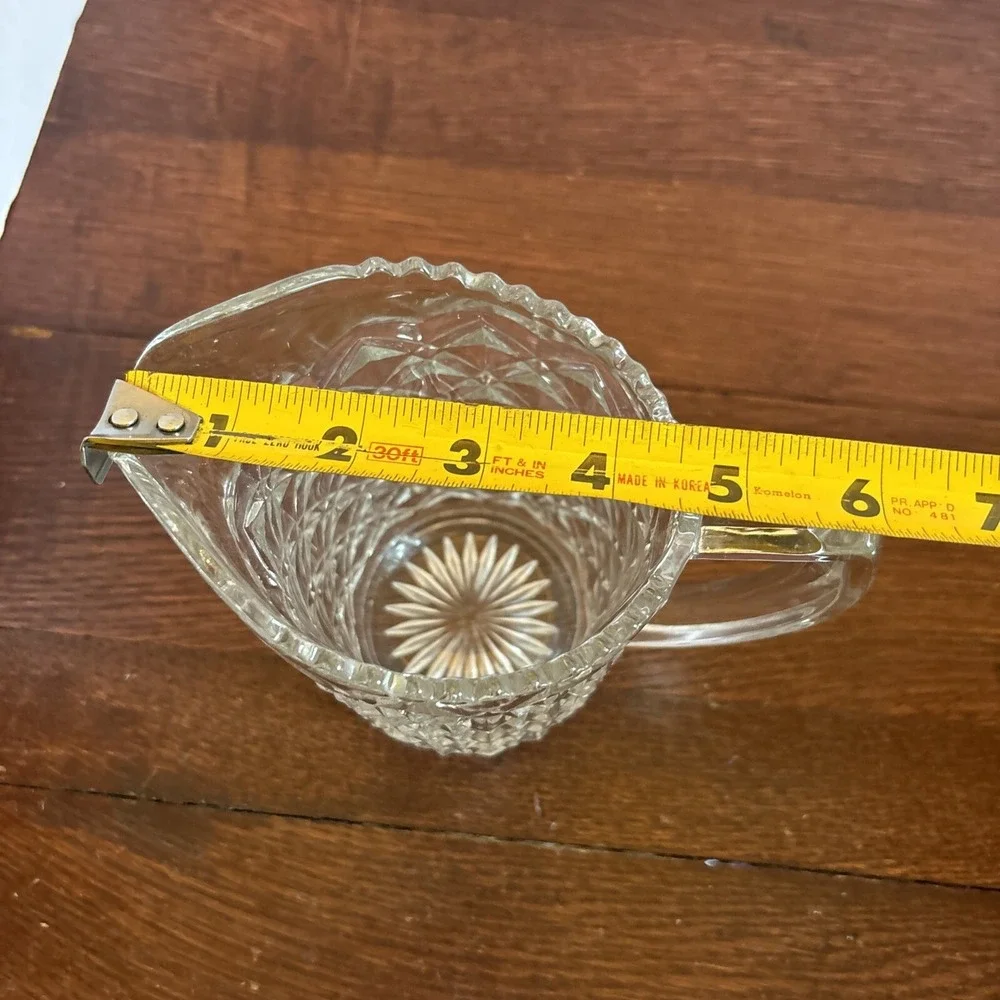 Vintage Pressed Glass Pitcher Diamond Point Sawtooth Pattern Scalloped Rim 5.5in